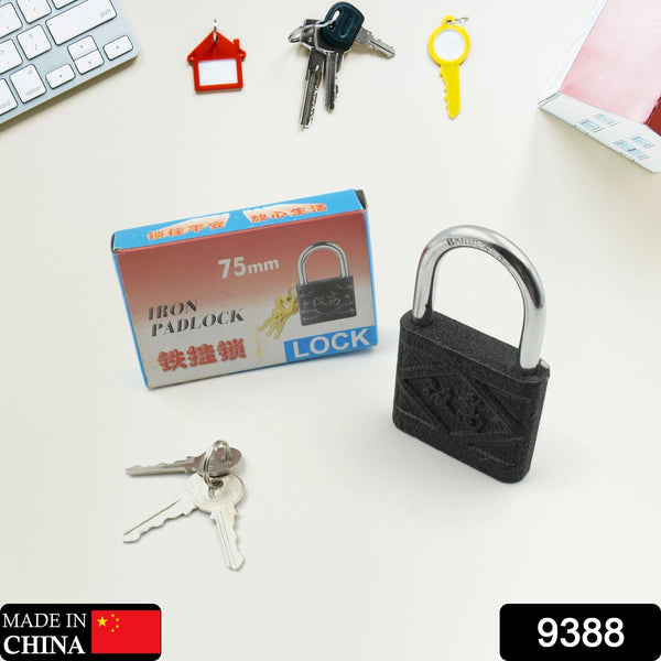 Black Iron Padlock – Brass Core, Waterproof & Anti-Theft for Home & Outdoor (75 mm)