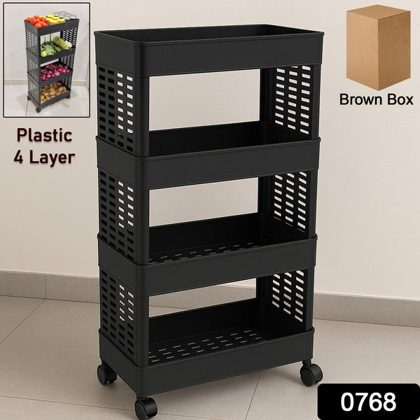 4-Layer Plastic Storage Rack with Wheels