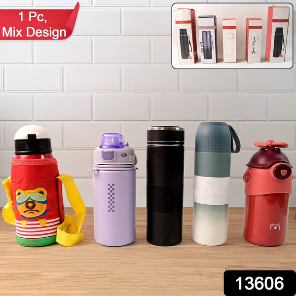 Stainless Steel Water Bottles 500 ML Approx (Mix Design & Color / 1 Pc)